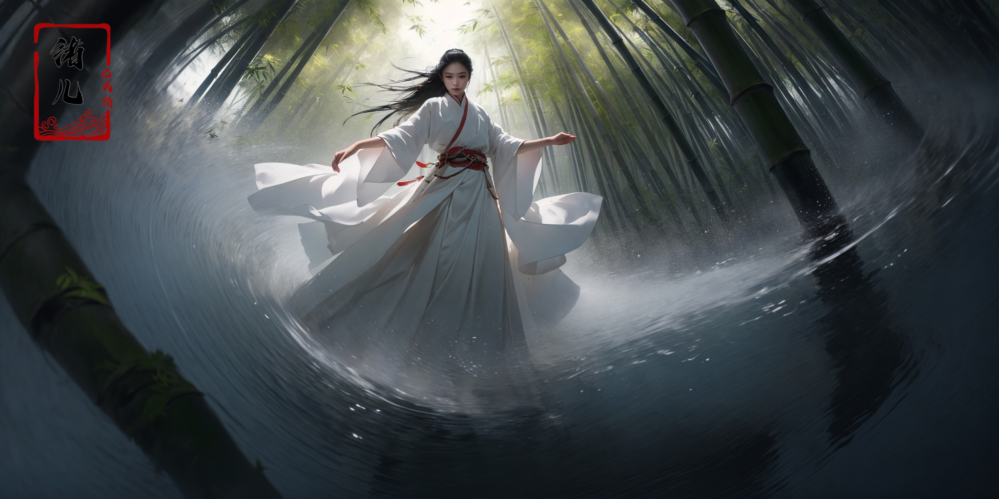 606247209521969068-3709876999-To shoot from above.  ，art by Zao Wou-ki，extreme close - up, focus on face, A woman in white Hanfu, wearing a white transparent.jpg